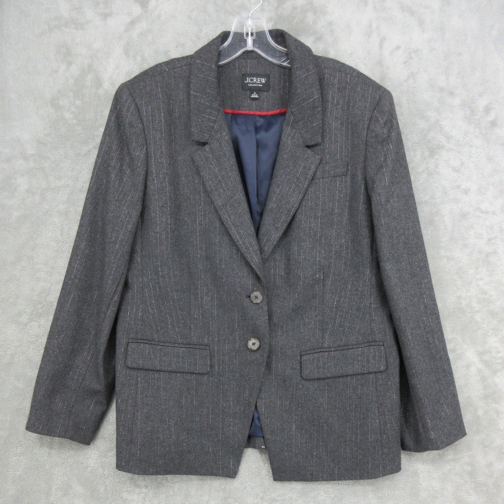 J Crew Blazer Women 16 Nipped In Pinstripe Italian Wool Blend Metallic Office
